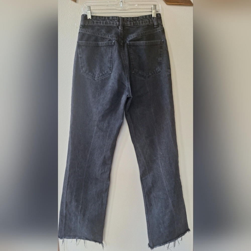 ZARA High Rise Wide Leg Raw Hem Rip Knee jeans No Stretch Womens 8 L - Picture 7 of 7